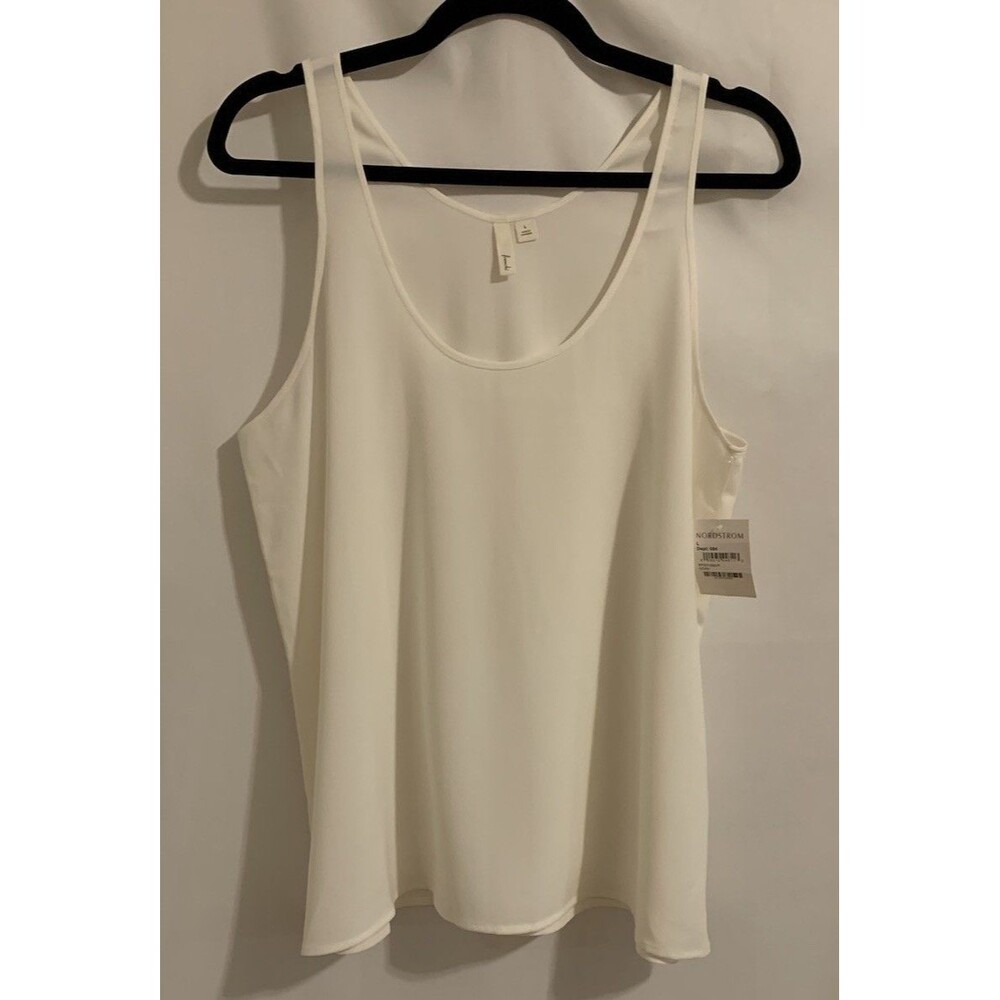 Frenchi Womens Size Large Top Satin Stretch Tank Off White New